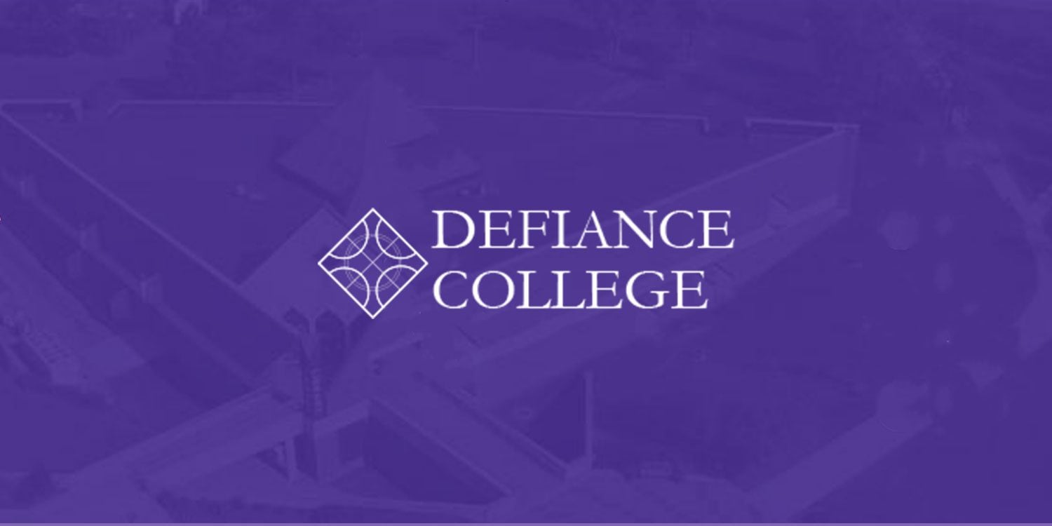 Defiance College logo in white on a purple background.